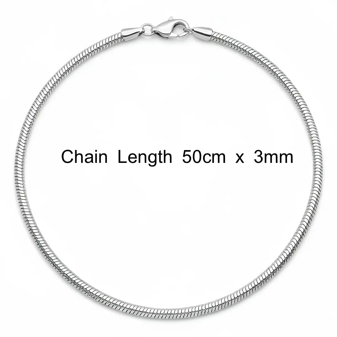 Silver Snake Chain (3mm x 50cm) – Smooth Flexible Tubular Necklace for Men & Women