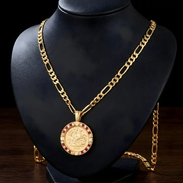 18K Gold Filled Medusa Mythic Head Coin Pendant Necklace – Greek Key Rope Chain Necklace