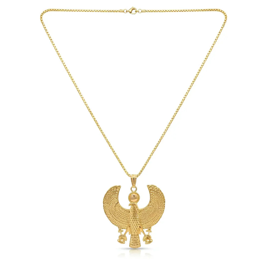 18K Gold Filled Winged Scarab Pendant Necklace – 60cm Box Chain Egyptian Statement Jewelry