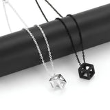 Geometric Cube Pendant Necklace – 60cm 3mm Curb Chain in Silver & Black
