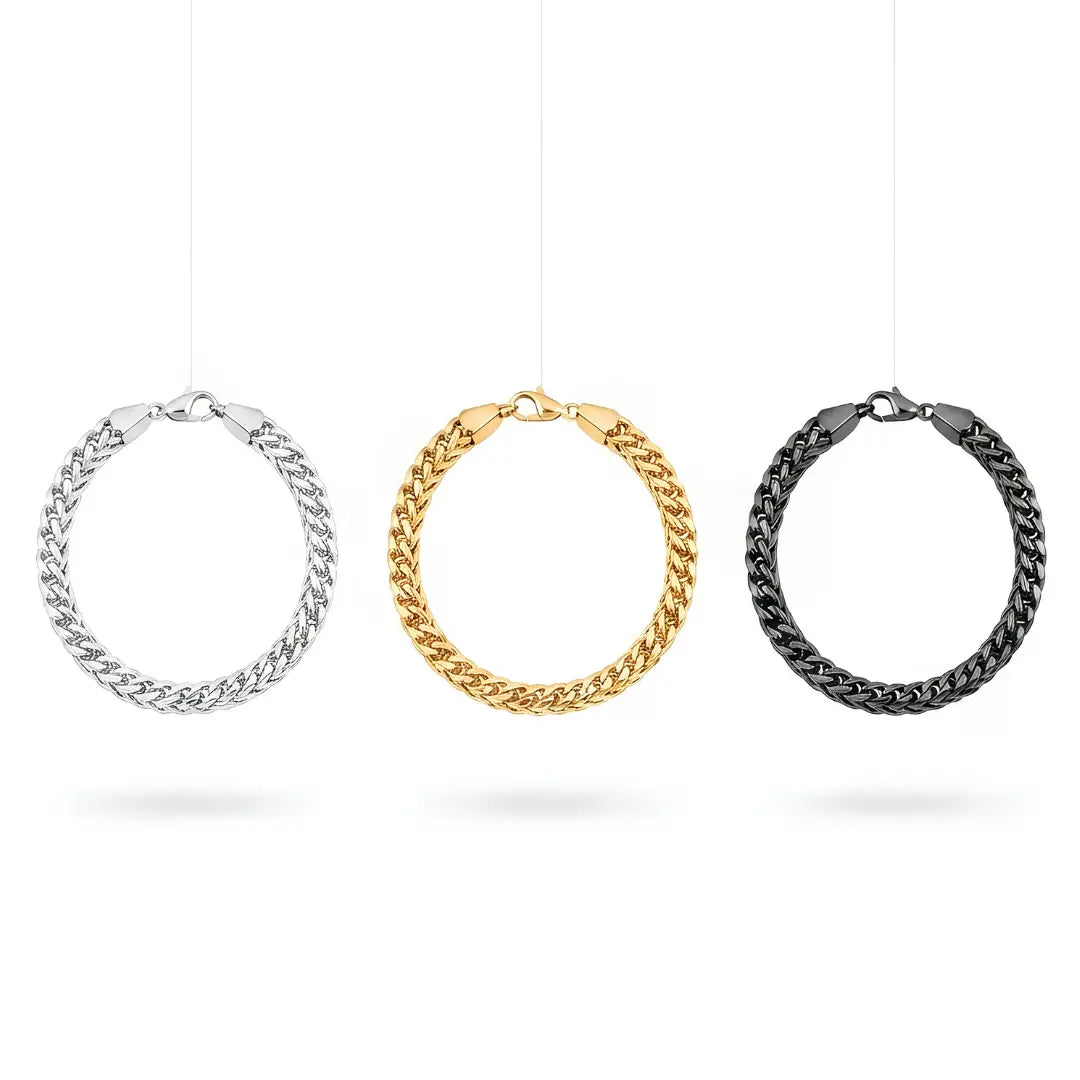 18mm Heavy Franco Foxtail Woven Chain Bracelet (22cm) – Tarnish-Resistant Luxury Statement Wristband in Gold, Silver & Black
