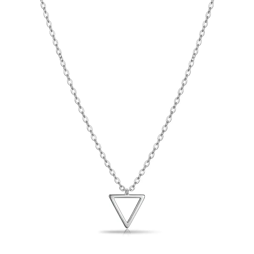 Silver Geometric Triangle Pendant Necklace – 60cm Cable Chain Minimalist Jewelry