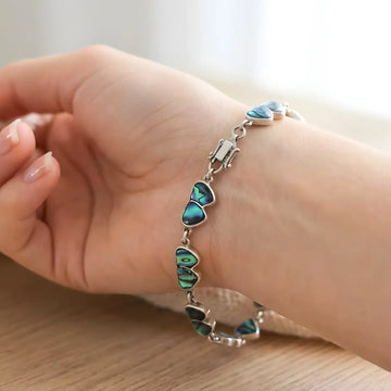 Silver Twin Heart Paua Shell Bracelet.