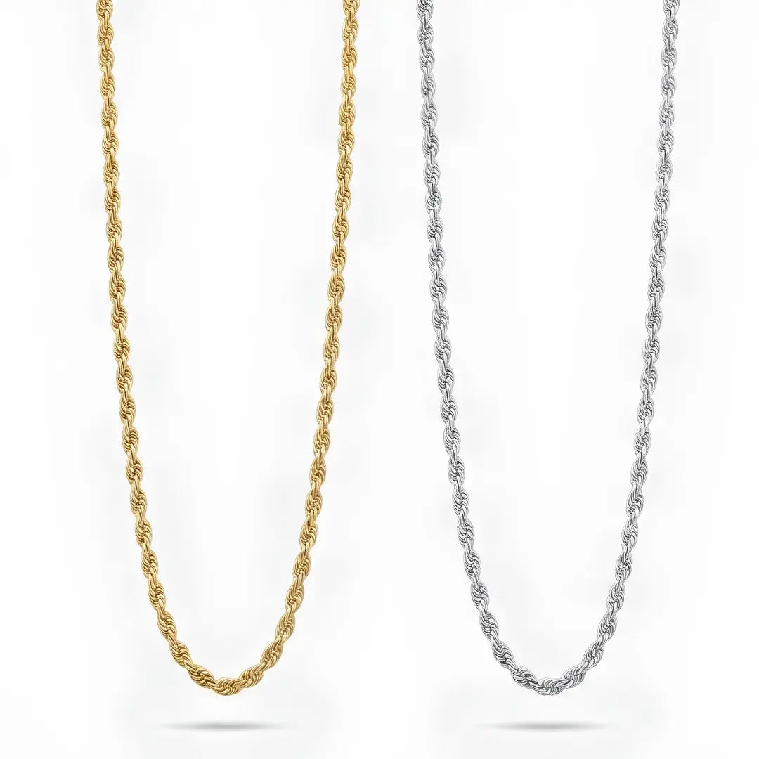 18K Gold Filled & Silver Rope Chain Necklace (3mm x 50cm) – Twisted Link Luxury Necklace