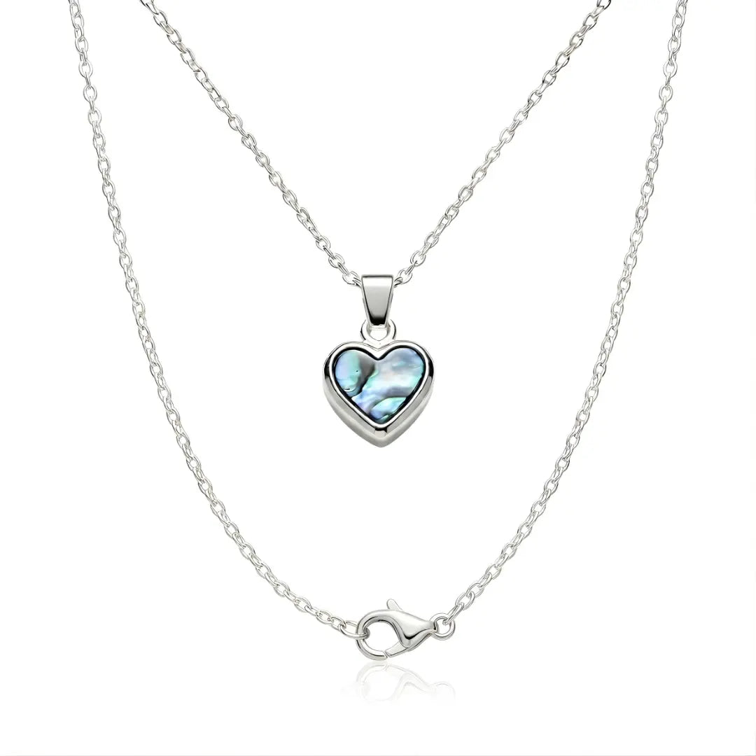 Silver Paua Shell Heart Pendant Necklace.