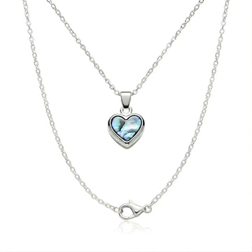 Silver Paua Abalone Shell Heart Pendant Necklace – Petite Iridescent Heart Charm