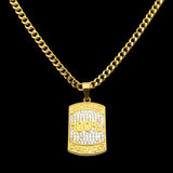 18K Gold Filled World 100% Champion Iced Out Pendant Necklace – Men’s & Women’s Dog Tag Chain