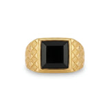 Black Onyx Signet Ring – Textured Square Face | Tarnish Proof (US Sizes 8, 9 & 10)