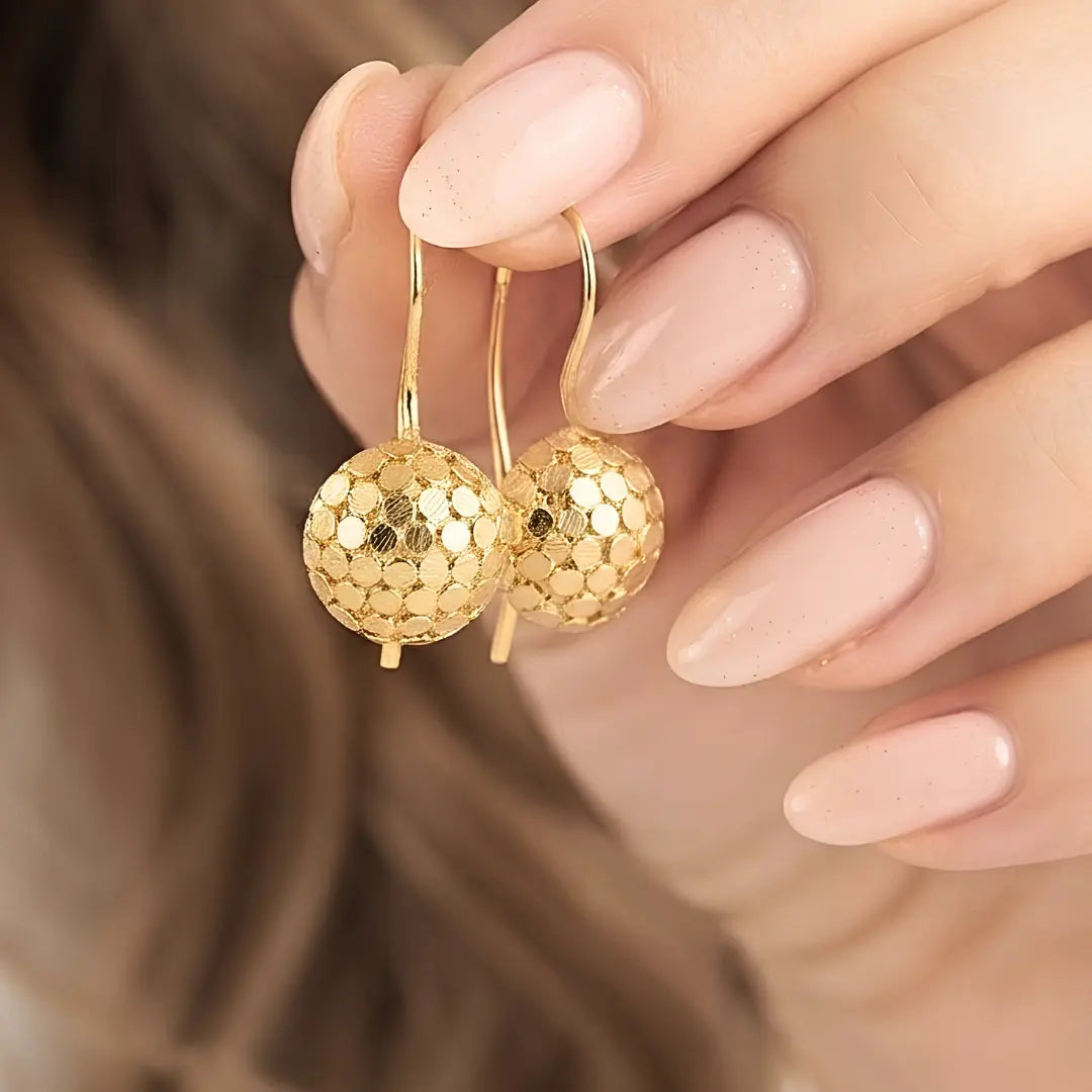 14K Yellow Gold Filled Textured Ball Drop Leverback Earrings – 20mm Hammered Coin-Texture Drop