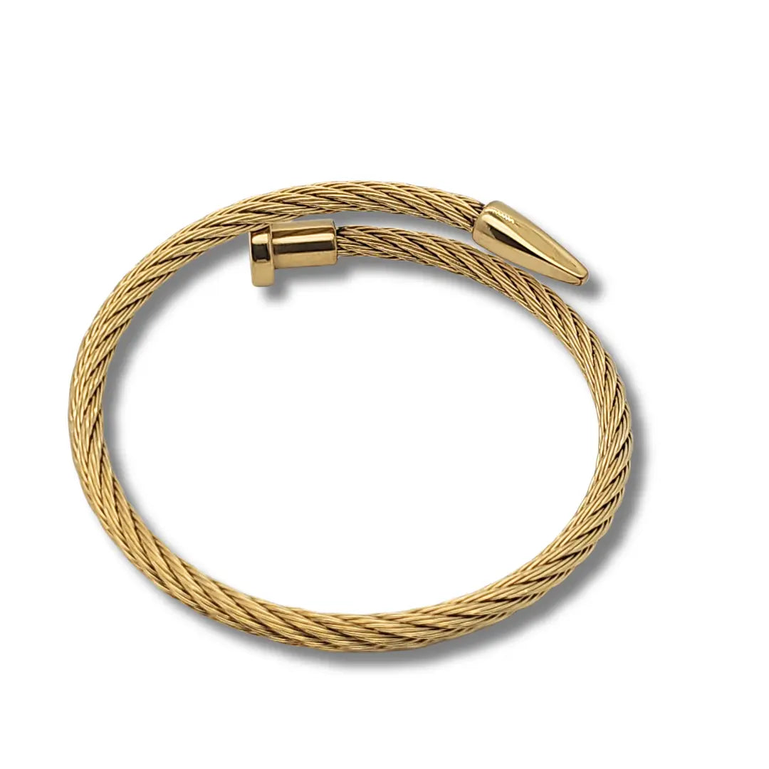 Cable Wire Cuff Bangle Bracelet with T-Bar & Conical Ends – Adjustable Tarnish-Resistant Modern Jewelry in Silver & Gold