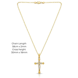18K Gold Filled Pavé Cross Pendant Necklace – 58cm 2mm Figaro Chain Flared Cross Necklace for Men & Women