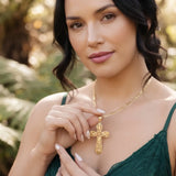 18K Gold Filled Filigree Crucifix Pendant Necklace – 50cm 4mm Figaro Chain Cross Necklace for Men & Women