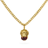 18K Gold Filled Lion Head Necklace – Tarnish-Proof Cuban Link Chain with Ruby & Zirconia Pendant Options
