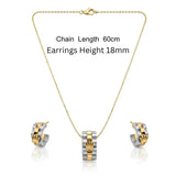 18K Gold Filled Two-Tone Crown Pendant Necklace & Hoop Earrings Set – 60cm Cable Chain & 18mm Matching Hoops for Women & Men