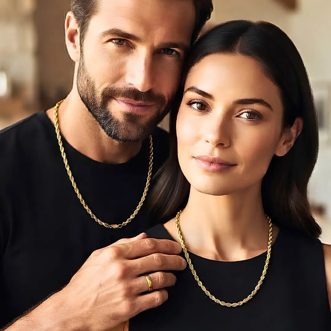 18K Gold Filled Square Rope Chain Necklace – 60cm 3mm Diamond-Cut Twisted Link Chain for Men & Women