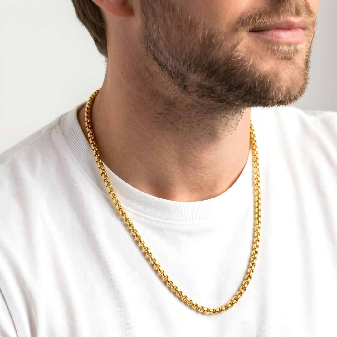 18K Gold Filled Box Chain Necklace – 60cm Sleek Square Link Chain