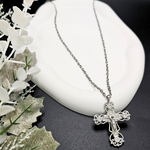 Load image into Gallery viewer, Silver Rhodium Plated Cross with CZ
