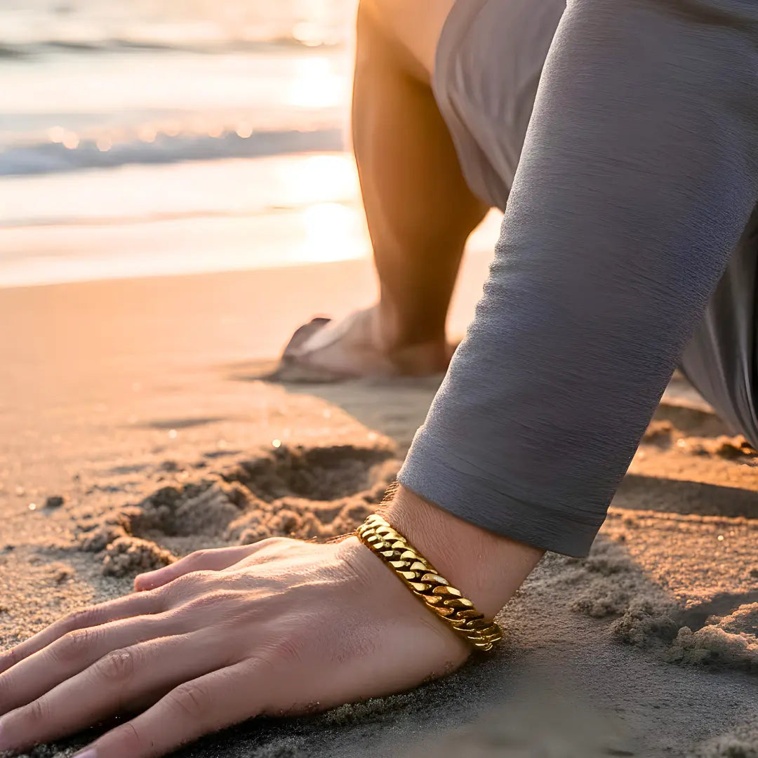 23CM x 7MM 18K Gold Filled Double Curb Chain Bracelet – Unisex Tarnish-Proof Cuban Link Bracelet