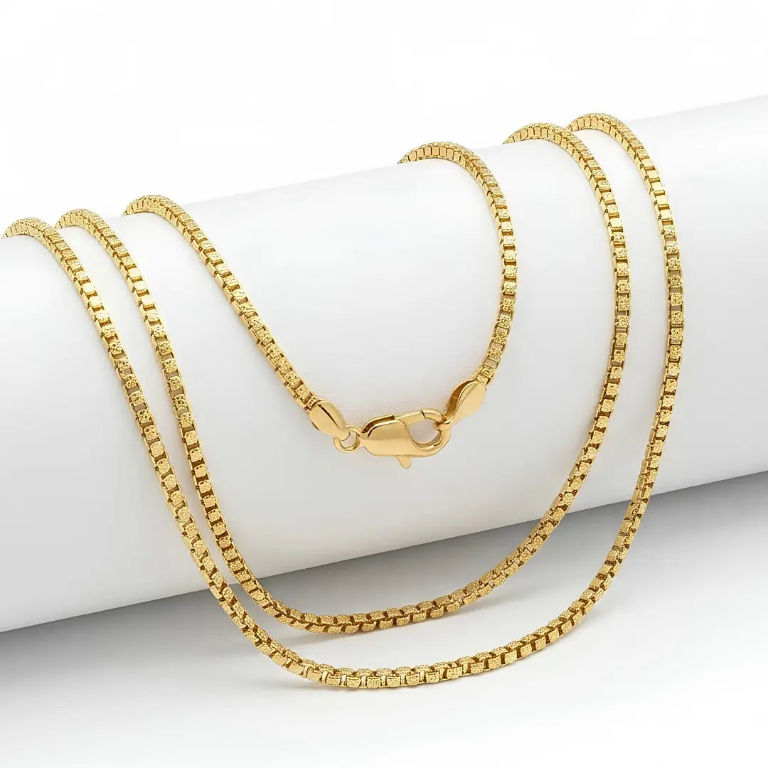 18K Gold Filled Square Byzantine Chain Necklace – 68cm 3mm Diamond-Cut Fluted Link Chain for Men & Women