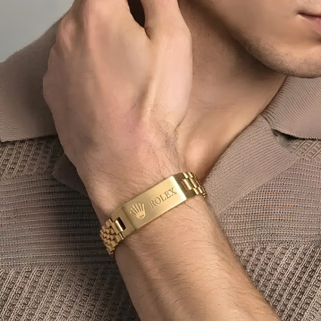 18K Gold Filled Stainless Steel Plaque Bracelet – 21cm 14mm President-Style Link Bracelet for Men