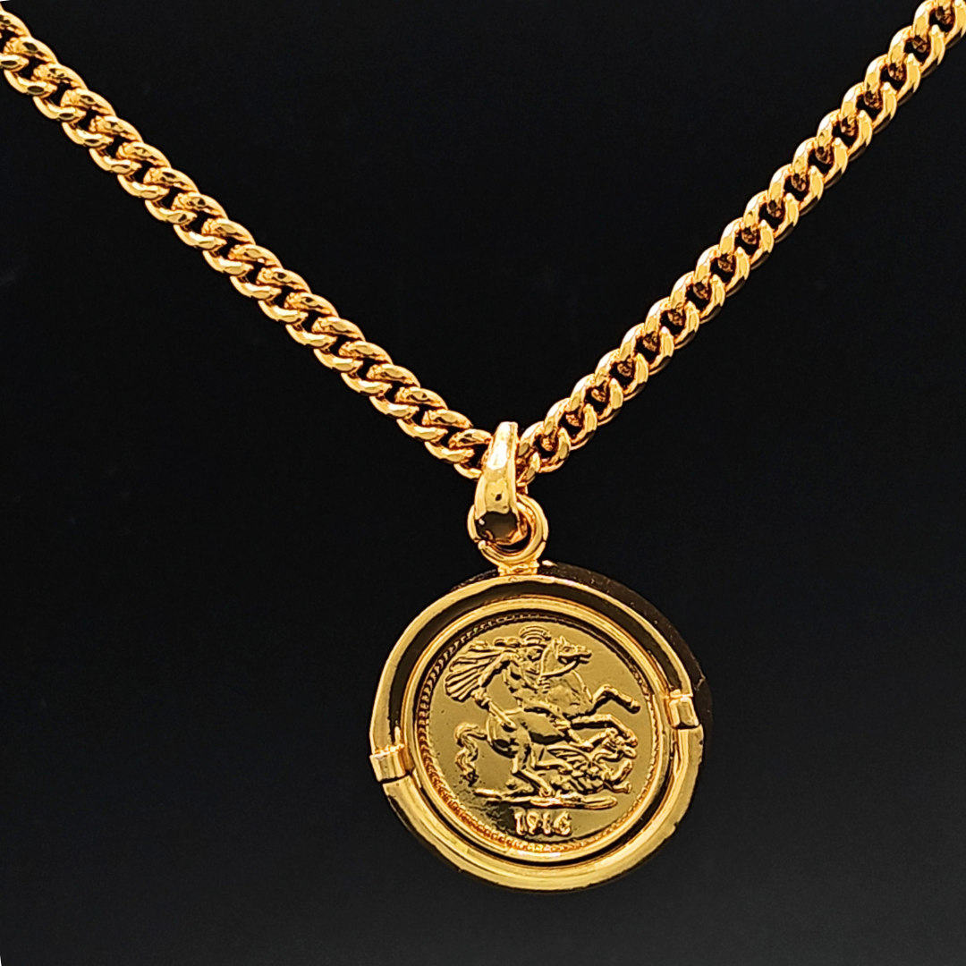 18K Gold Filled  Customized Stamped Sovereign Pendant Necklace