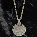 Load image into Gallery viewer, Silver Rhodium Plated Sovereign  Pendant With Ruby &amp; CZ
