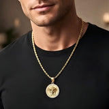 60CM x 6MM 18K Gold Filled Medusa Head Pendant Necklace with Iced Crystal Border Rope Chain – Tarnish-Proof Luxury Jewelry