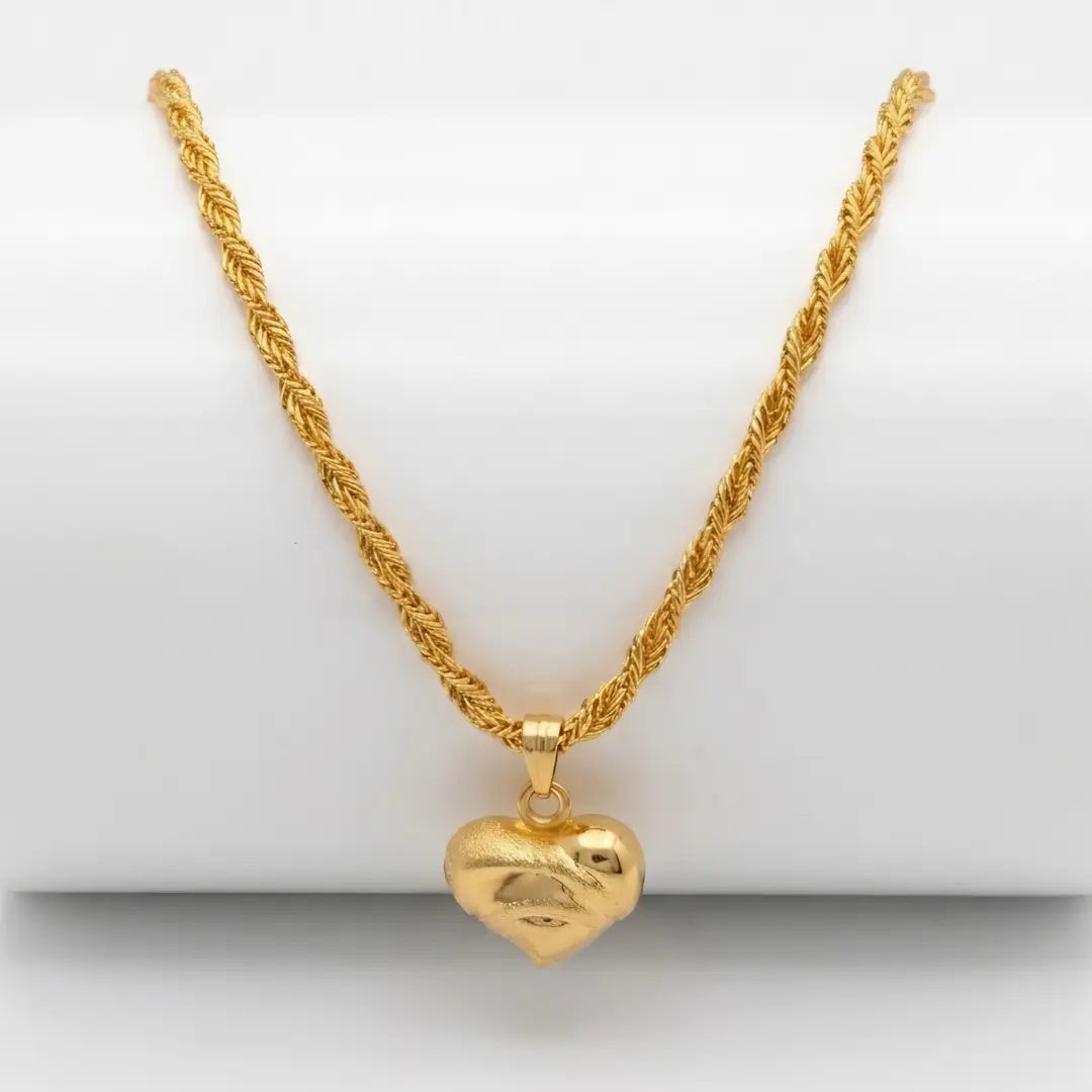 18K Gold Filled Heart Pendant Necklace with 60cm Rope Chain – Tarnish-Proof Luxury Statement Jewelry