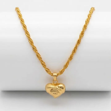 18K Gold Filled Heart Pendant Necklace with 60cm Rope Chain – Tarnish-Proof Luxury Statement Jewelry