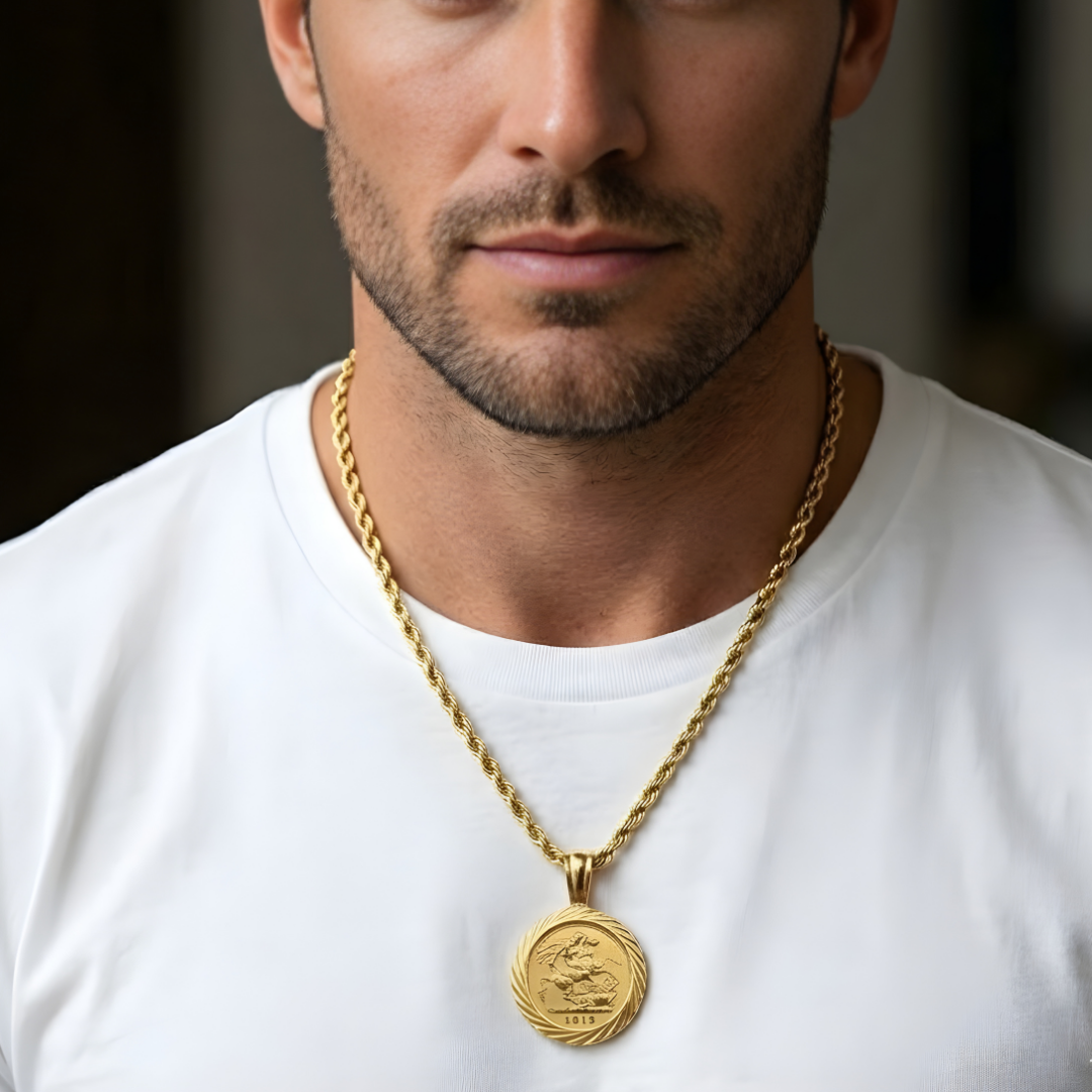 18K Gold Filled 1913 Sovereign Coin Pendant Necklace 24mm