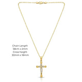 18K Gold Filled Pavé Cross Pendant Necklace – 30mm x 18mm Flared Cross with 58cm x 2mm Figaro Chain for Men & Women