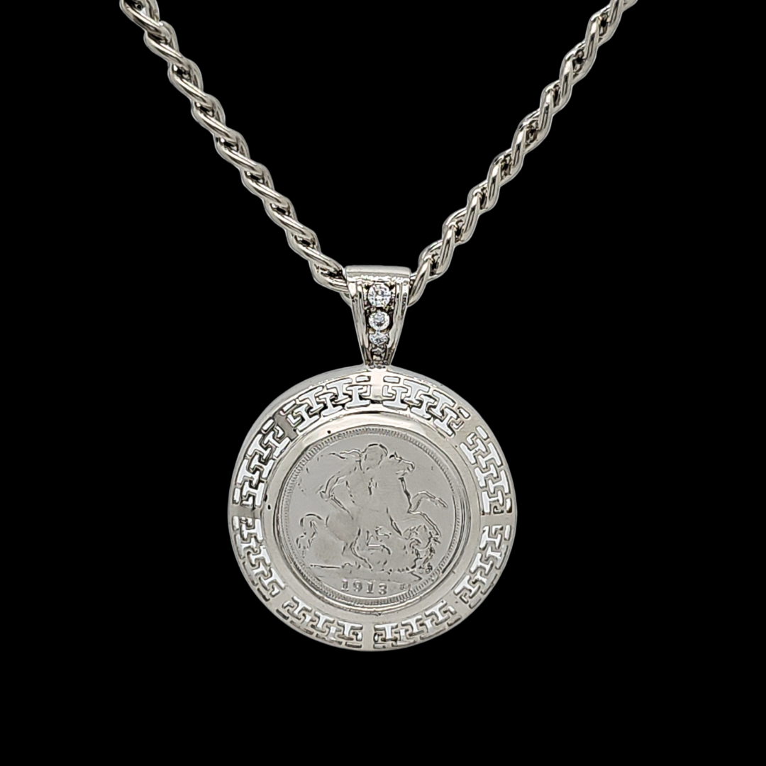 Silver  Full Sovereign Pendant Necklace – 1913 Coin