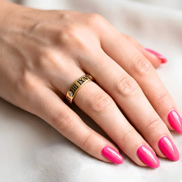 Unisex Gold Roman Numeral Diamond Ring