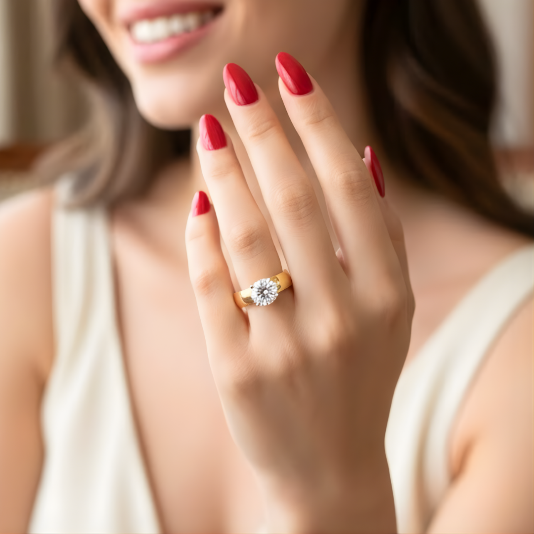 18K Gold Filled Solitaire Diamond Ring for Women – Classic Round CZ Engagement Ring