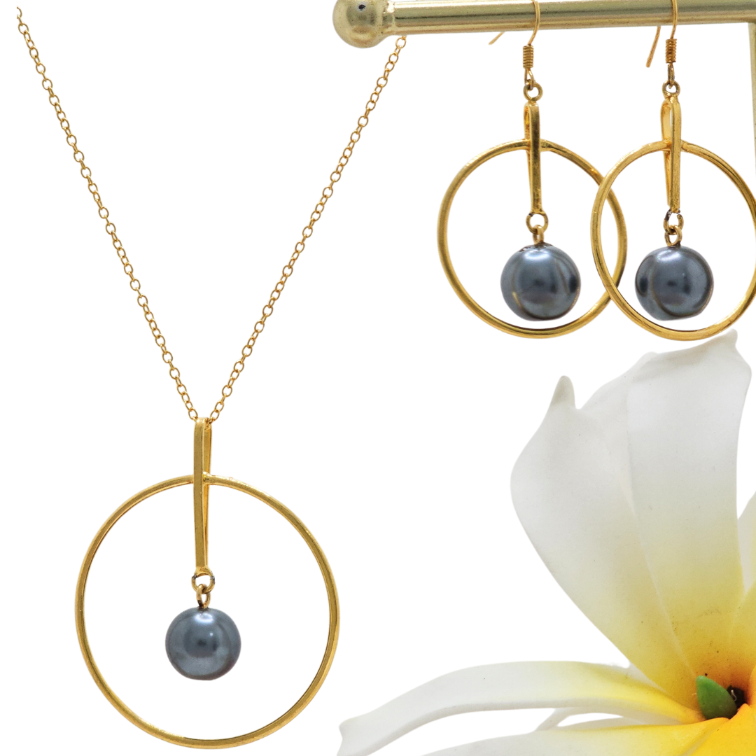 18K Gold Filled Grey Pearl Set