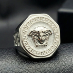 Load image into Gallery viewer, Silver Mythic Head Statement Ring – Bold Luxury Design for Men