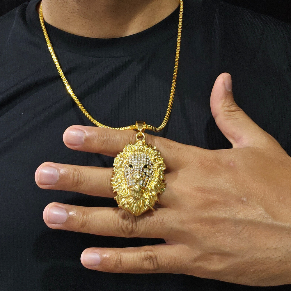 18k Gold Filled Lion Head Pendant with CZ