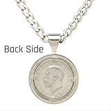 1913 Sovereign Pendant with Diamonds & Cuban Link Chain - Silver Rhodium Plated Tarnish-Proof