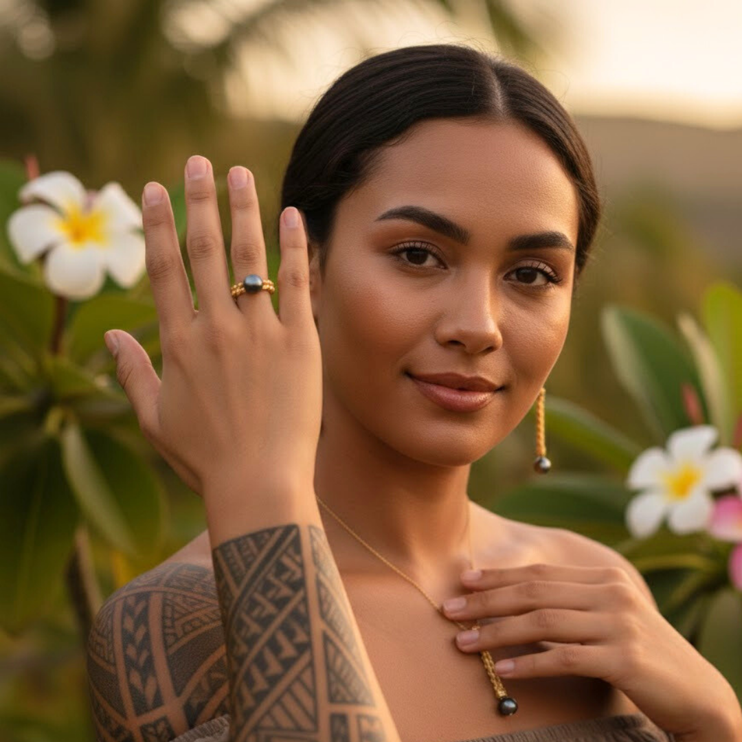 18K Gold Filled Hawaiian Pearl Set with Ring