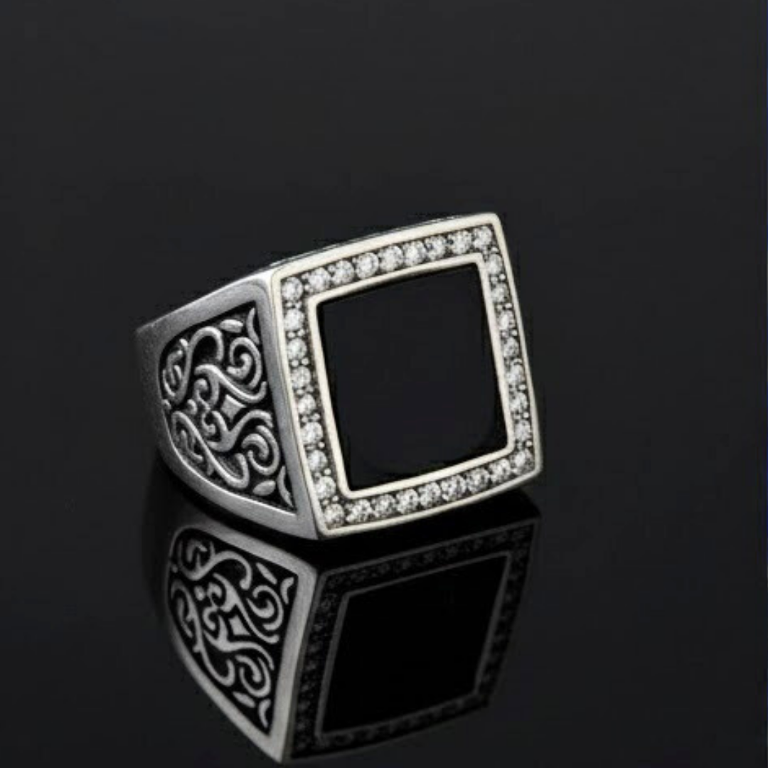 Men's Onyx Stainless Steel square CZ ring