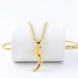 18K Gold Filled Lion Head Claw Tooth Pendant Necklace – Sculpted Animal Fang Rope Chain Necklace for Men & Women