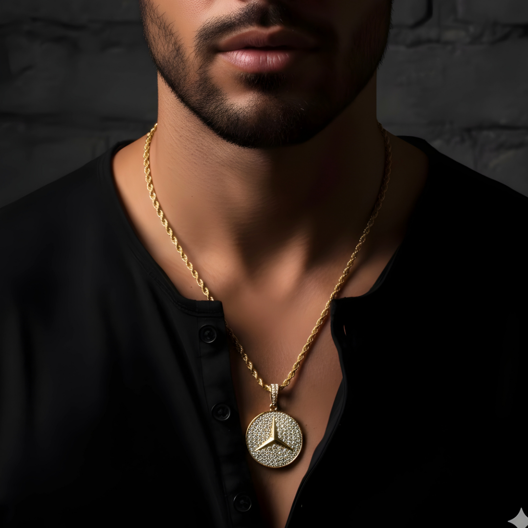 18K Gold Filled Iced Out Luxury Auto-Inspired Medallion Necklace