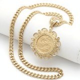 18K Gold Filled 1911 Sovereign Pendant Necklace with 60cm Cuban Link Chain – Filigree Bezel