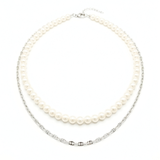 Silver Rhodium Plated Chain & Pearl Duo