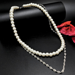 Load image into Gallery viewer, Silver Rhodium Plated Chain &amp; Pearl Duo
