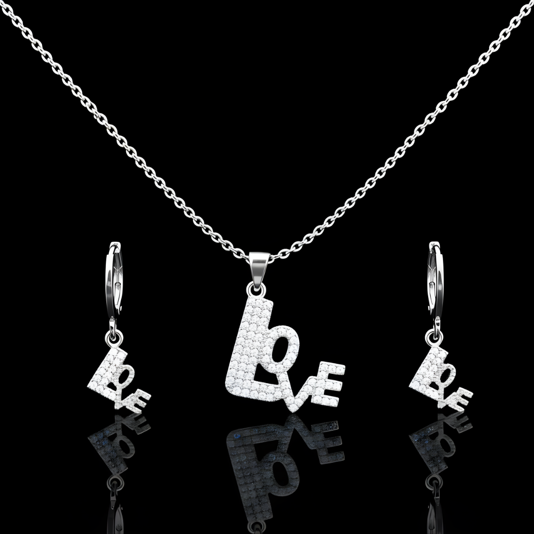 18K Rose Gold Filled LOVE Pendant Necklace With Earrings