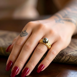 14K Gold Filled Hawaiian Black Pearl Ring – Engraved Floral Scroll Band Ring