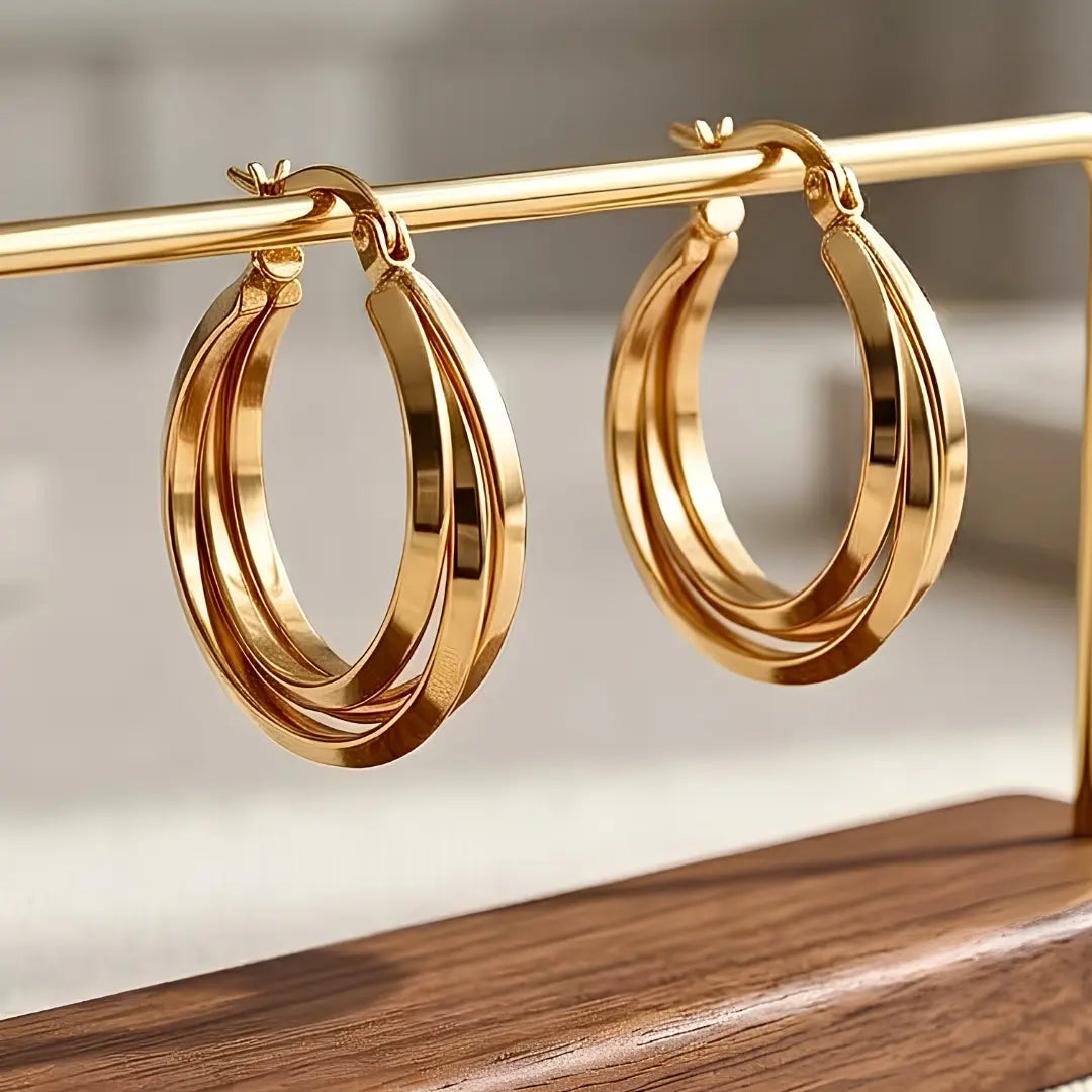 Hawaiian 14K Gold Filled Triple Strand Hoop Earrings – Tarnish-Proof 25mm
