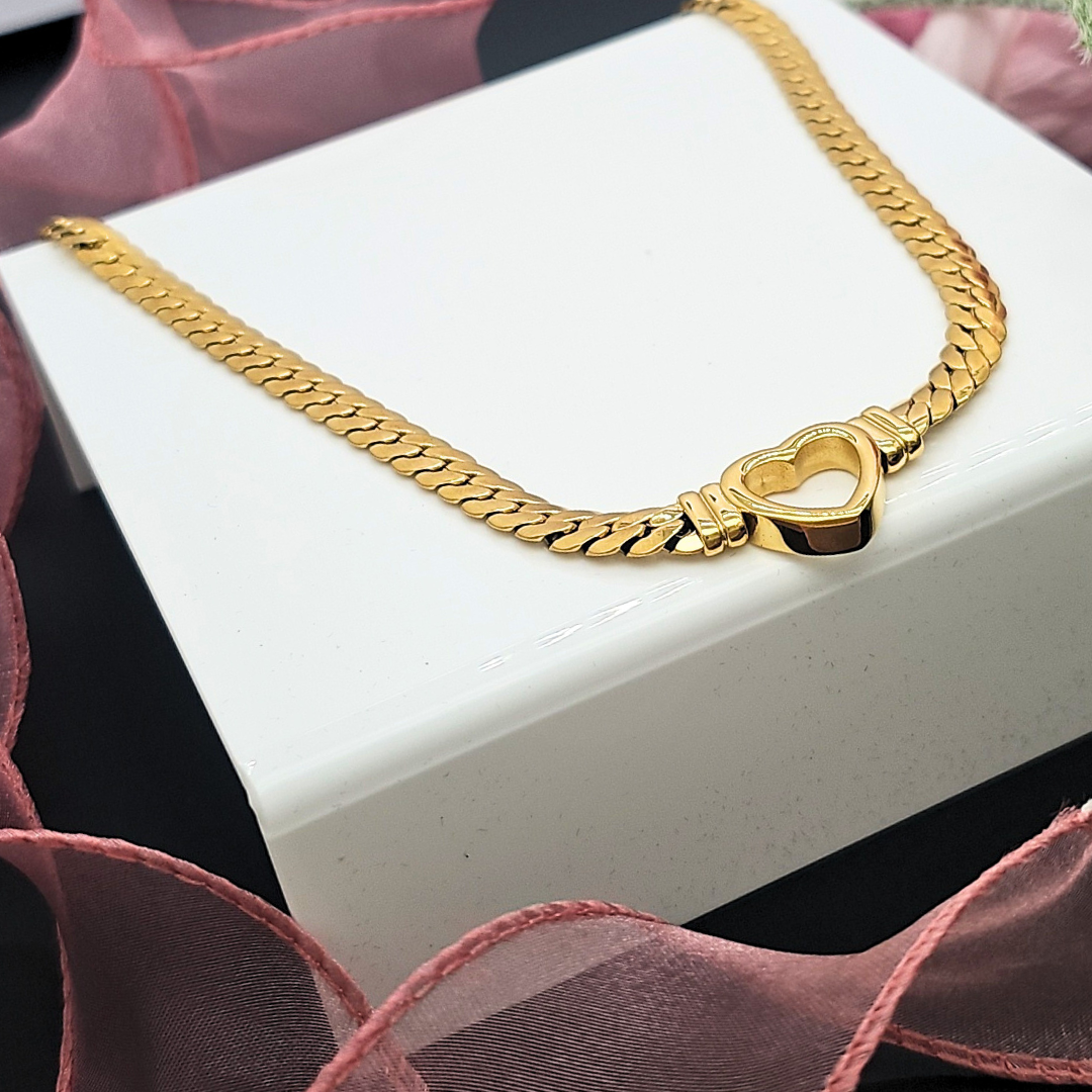18K Gold Fileld Heart Cuban Link Necklace