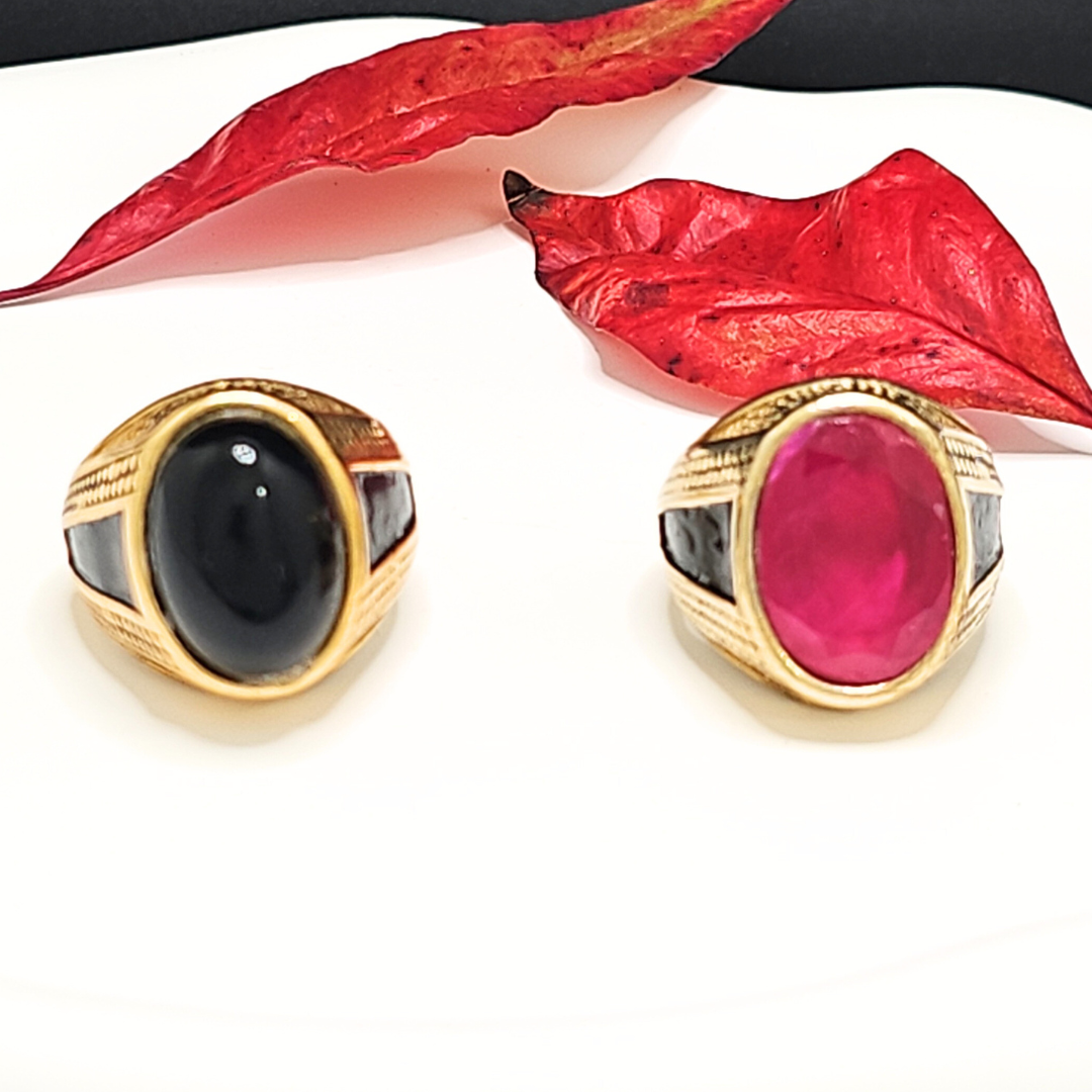 Mens Onyx Rings In Black & Red Stone